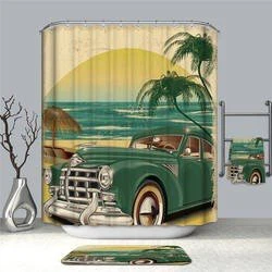 bath mat and shower curtain