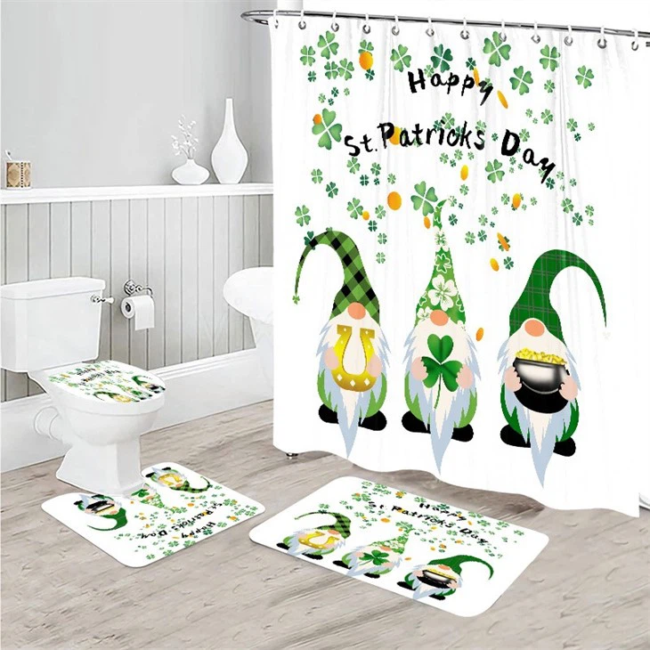 Cartoon Santa Shower Curtain Polyester Waterproof Bathroom Curtain Carpet Floor Mat Shower Curtain Four-piece Set